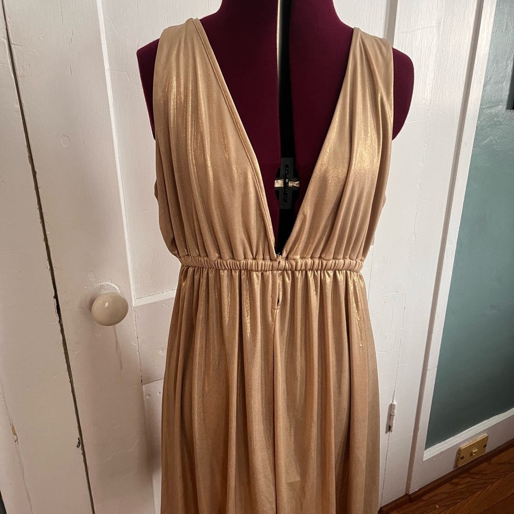 Cream Gold Backless Sundress with Plunge Neckline